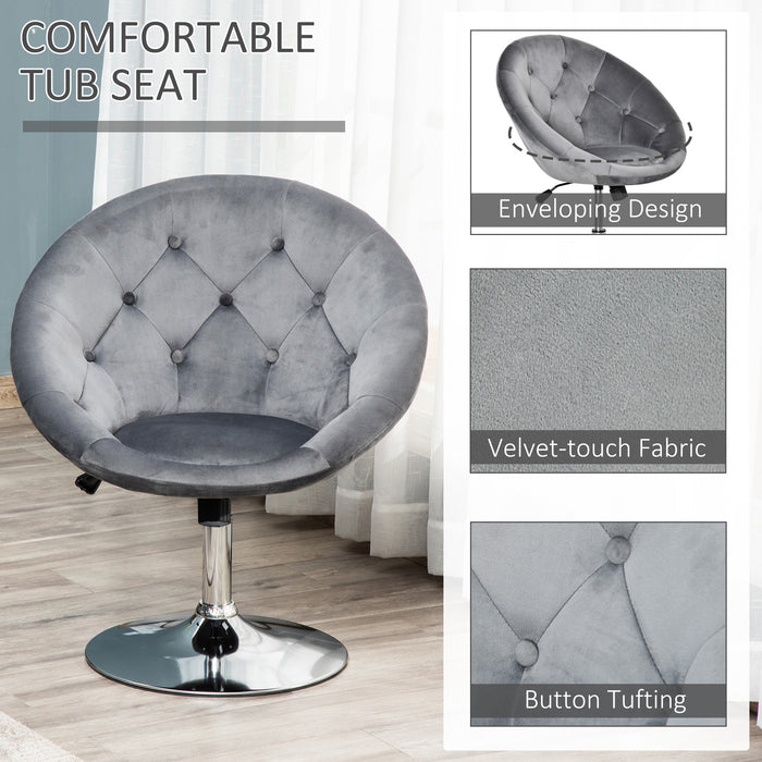 Velvet-Touch Tufted Fabric Swivel Bar Stool - Adjustable Height & Armless Tub Chair Design, Modern Grey - Ideal for Contemporary Dining & Lounge Areas