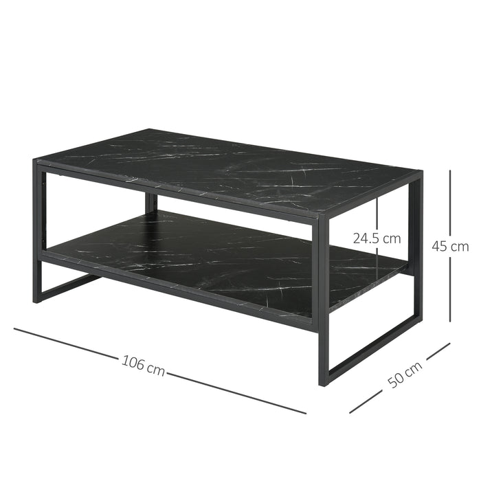 Elegant Two-Tier Marble Print Coffee Table - Sturdy Metal Frame with Protective Foot Pads - Modern Home Display and Storage Solution
