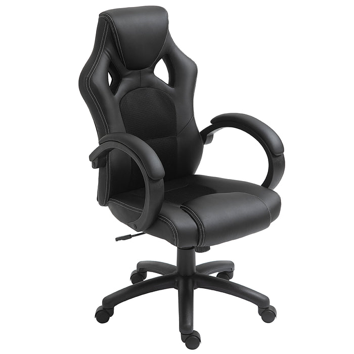 Faux Leather High-Back Computer Chair - Ergonomic Swivel Office Chair with Wheels and Armrests, Black - Ideal for Home Office Comfort and Style
