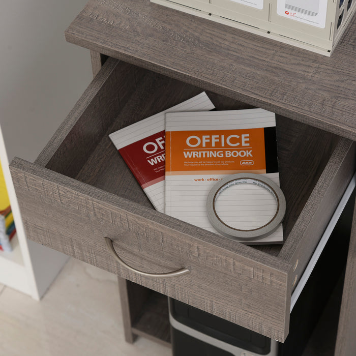 L-Shaped Corner Desk with Keyboard Tray and CPU Stand - Spacious Worktop with 2 Shelves and Drawer for Home Office - Ideal for Study Room and Bedroom, Grey Finish