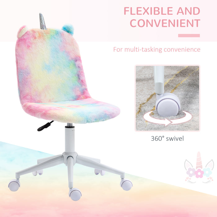 Fluffy Unicorn Mid-Back Office Chair - Swivel Wheel, Cute Rainbow Desk Chair - Ideal for Adding a Pop of Color to Any Workspace