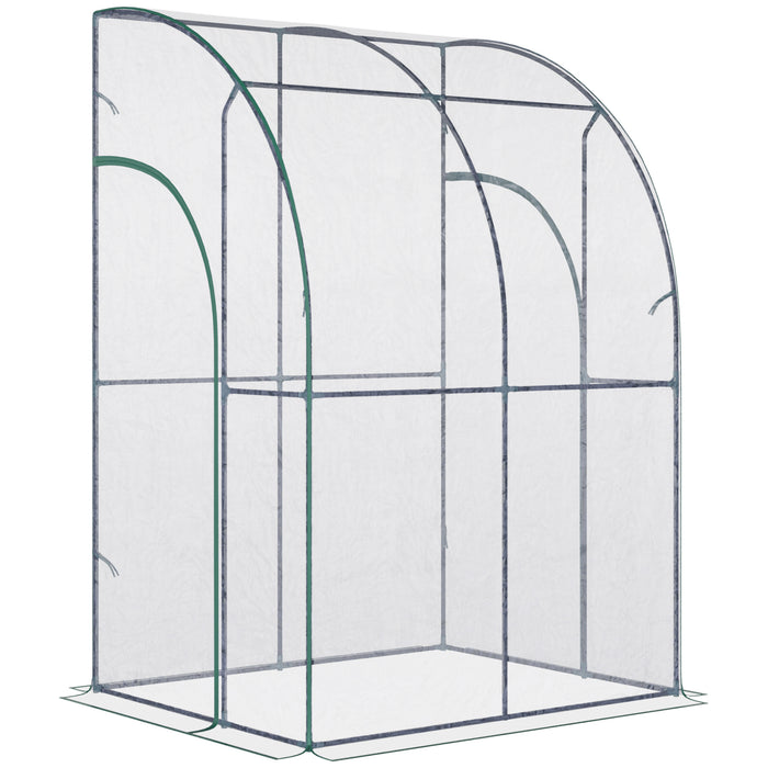 Space-Saving Lean-To Walk-In Greenhouse - Zippered Roll-Up Door, PVC Cover, Sloping Top Design, 143x118x212cm - Ideal for Urban Gardeners & Small Outdoor Spaces