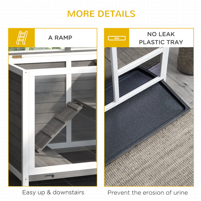 Wooden Pet Habitat - Rabbit & Guinea Pig Hutch with Pull-Out Cleaning Tray, Opening Roof, and Wheels - Ideal for Small Animals Comfort & Easy Mobility