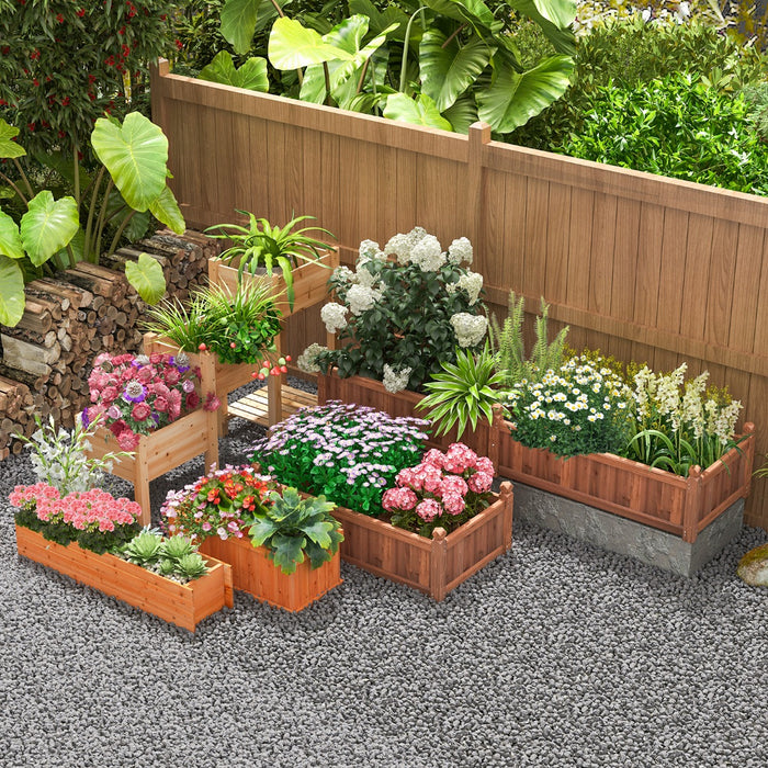 Fir Wood - Planter Box, 2 Drainage Holes, 3 Bottom Crossbars, Orange - Ideal for Garden Enthusiasts and Efficient Drainage System