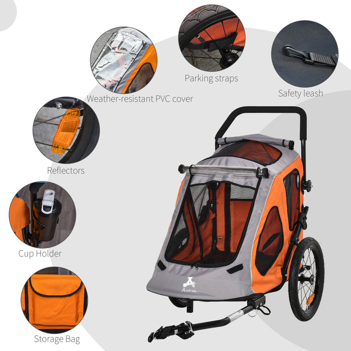 2-in-1 Dog Bicycle Trailer & Pet Stroller - Rotatable Wheel, Reflectors, Brake, Cup Holder, Water-Resistant - For Active Pet Owners and Outdoor Adventures