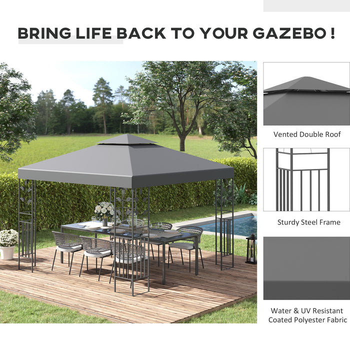 3 x 3m Steel Gazebo - Outdoor Garden Patio Canopy with 2-Tier Vented Roof, Marquee Party Tent Shelter - Elegant Design for Events & Backyard Decor, Grey