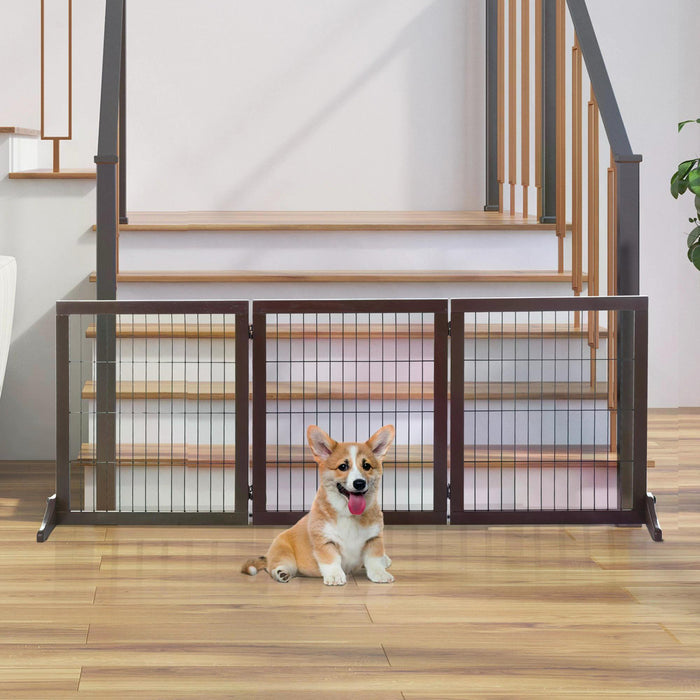 Foldable 3-Panel Pine Pet Gate - Indoor Dog Barrier with Supporting Feet for Safety - Ideal for Dividing Aisles and Stairs