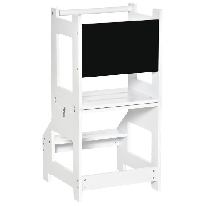 2-in-1 Kids Step Stool & Toddler Table/Chair Set - Kitchen Helper with Safety Rail and Chalkboard - Perfect for Little Helpers & Creative Play