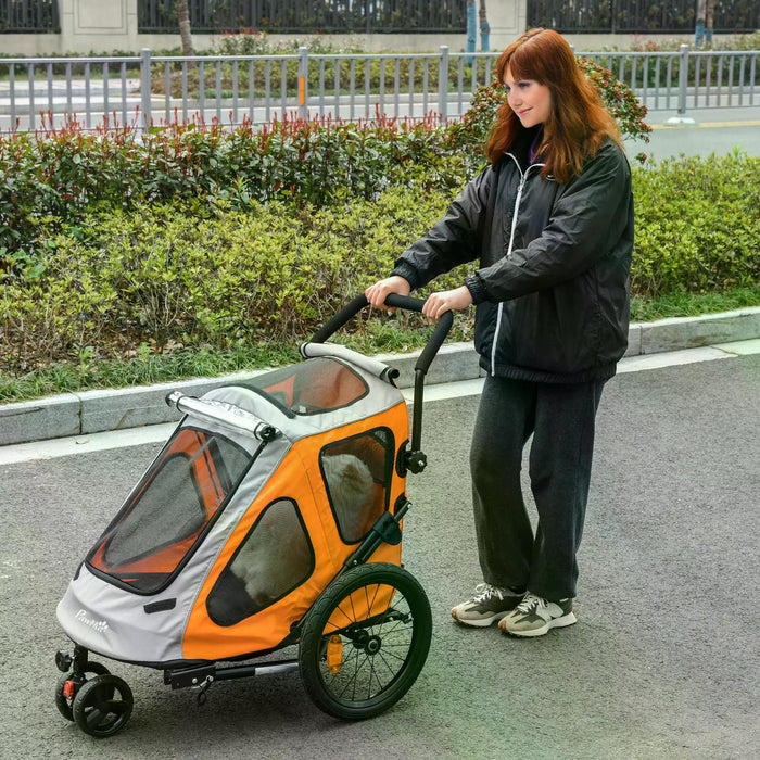 2-in-1 Dog Bicycle Trailer & Pet Stroller - Rotatable Wheel, Reflectors, Brake, Cup Holder, Water-Resistant - For Active Pet Owners and Outdoor Adventures