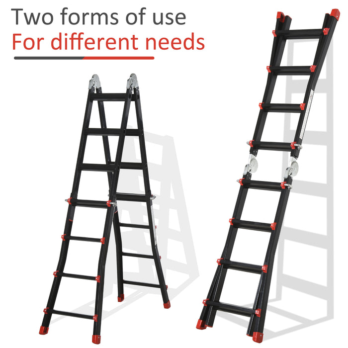 4M Aluminium Duo Ladder - Telescopic Herringbone & Multi-Purpose Design with Non-Slip Steps - Ideal for DIY, Workshop, and Home Gardening Use