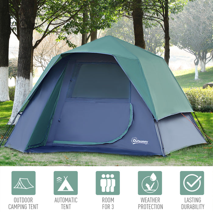 Fibreglass Frame Camping Shelter - 3 to 4 Person Lightweight Tent in Green - Ideal for Hikers and Outdoor Enthusiasts