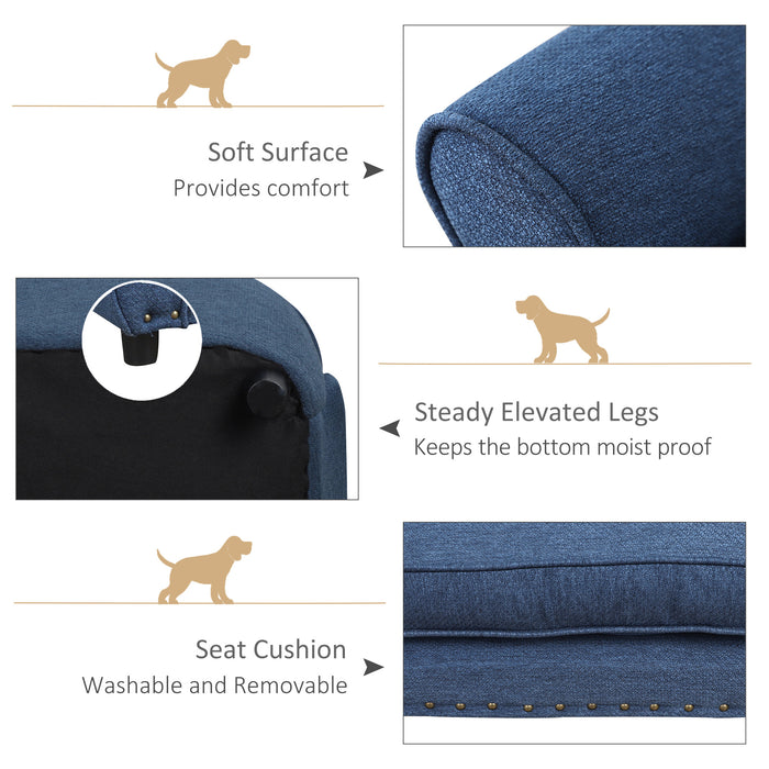 Pet Chair Couch - Plush Sofa with Thick Padded Cushion & Washable Cover for Small Dogs and Cats - Comfortable Lounge Bed with Durable Wooden Frame, Blue