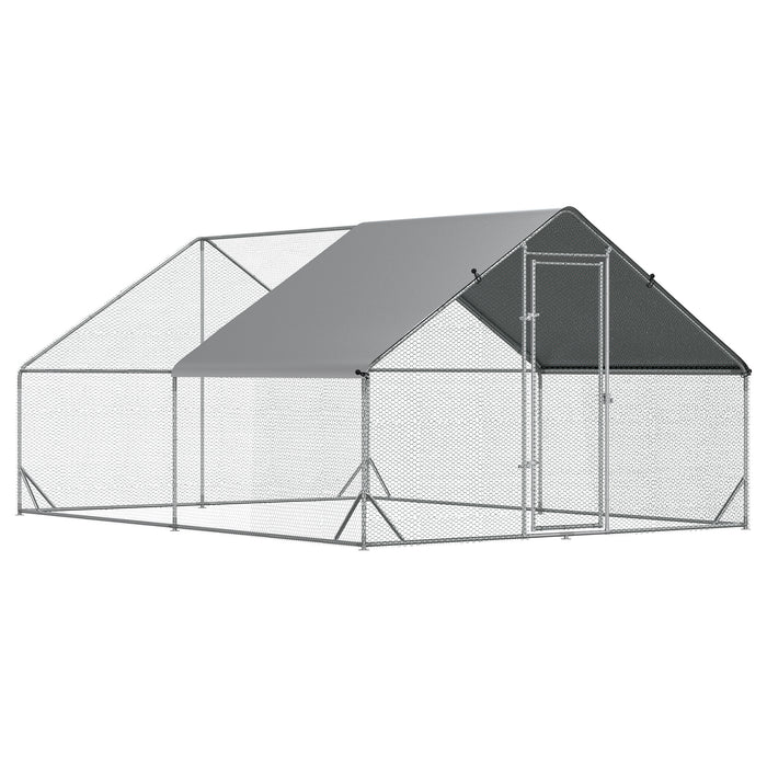 Large Galvanized Walk-In Chicken Coop Run Cage - Hen Poultry House with Water-Resistant Cover and Rabbit Hutch - Spacious Pet Playpen, 3 x 4 x 2m, Ideal for Outdoor Animal Shelter