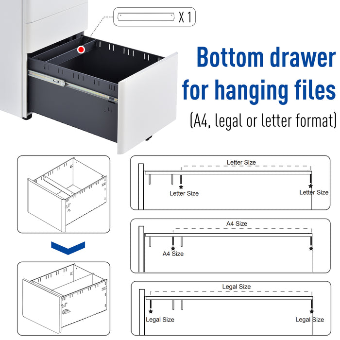 3-Drawer Steel File Cabinet with Lock - Mobile Vertical Filing Storage, Fully Assembled - Secure Organizer for Home Office or Business Documents