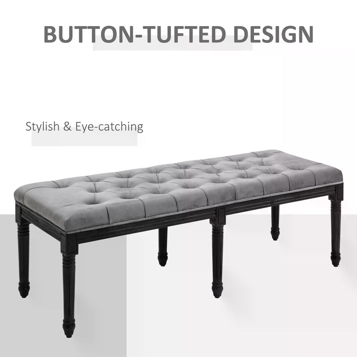 Velvet Upholstered Tufted Bench - Comfy Fabric Bed End, Accent Lounge & Window Seat - Ideal for Living Room, Bedroom, Hallway in Elegant Grey