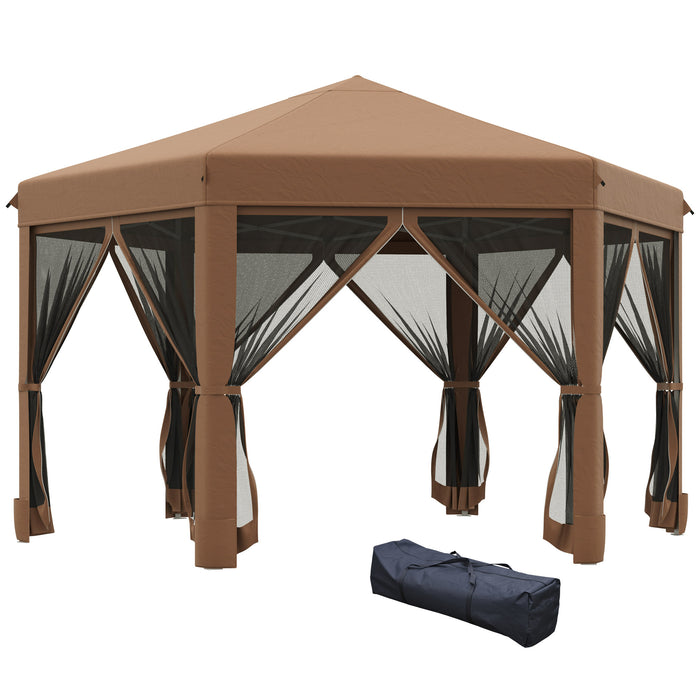 Hexagonal Canopy Tent with Mesh Sidewalls - 3.2m Pop Up Gazebo for Outdoor Events, Sun Protection - Includes Handy Bag for Easy Transport, Ideal for Garden Parties and Picnics