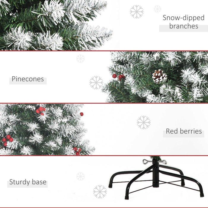6FT Artificial Pre-Lit Pencil Christmas Tree - Adorned with Red Berries & Pinecones, Collapsible Stand - Festive Holiday Decor for Home & Indoor Spaces