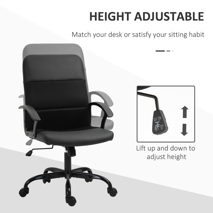 Ergonomic PVC Leather Office Chair with Mesh Panel - Swivel Seat, Padded, Adjustable Height & Tilt, 5-Wheel Base - Comfortable Desk Seating for Professionals