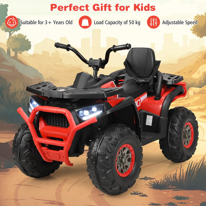 Kids Electric 4-Wheeler ATV Quad - 12V Ride On Car Toy with LED Lights and Music, Red - Perfect Adventure Toy for Outdoor Play