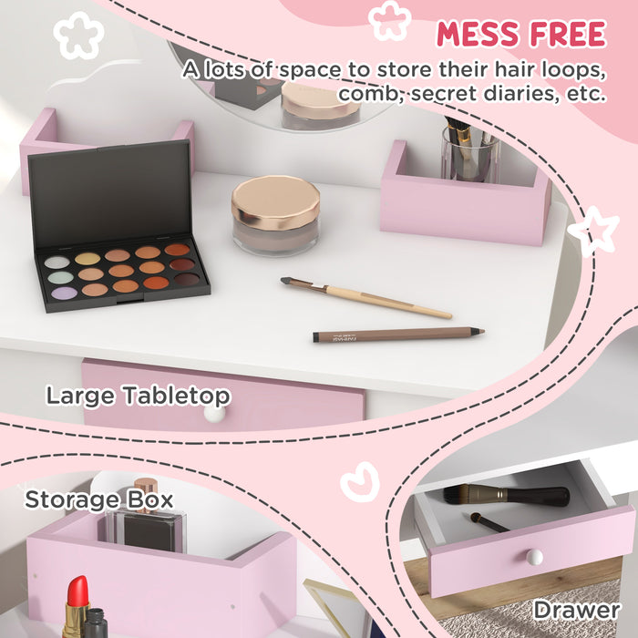 Unicorn-Design Vanity Set for Children - Dressing Table with Mirror and Matching Stool - Perfect for Kids' Bedroom Decor and Playtime