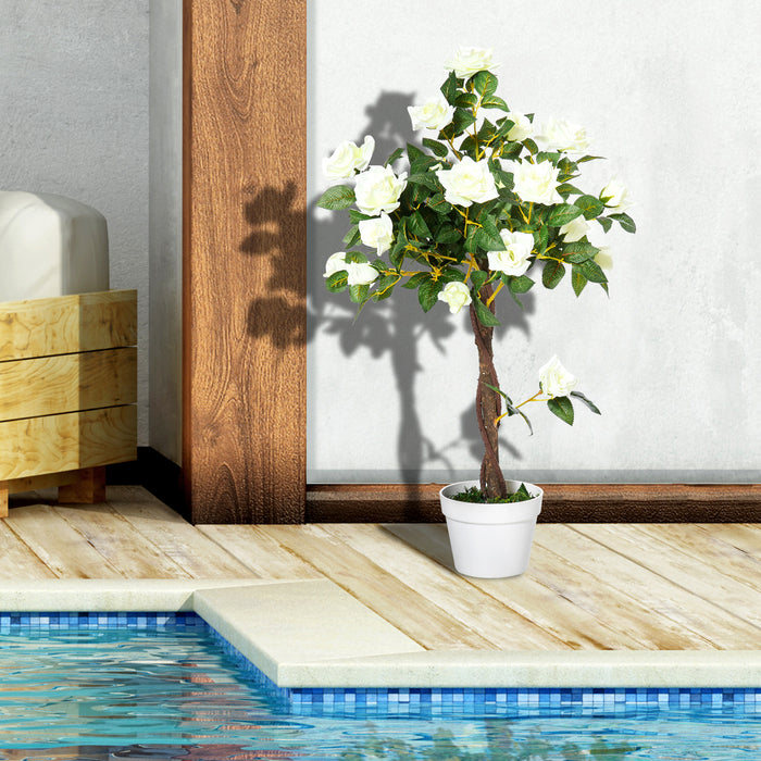 Artificial White Rose Flower Arrangements in Pots - Set of 2 Faux Plants for Indoor & Outdoor Decoration, 90cm Tall - Elegant Decor for Home, Office, and Events