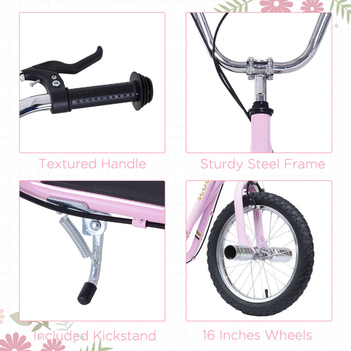 Pneumatic 16-Inch Tire Scooter in Pink - Non-Electric, Air-Filled Wheels for Smooth Ride - Perfect for Outdoor Fun and Easy Transport