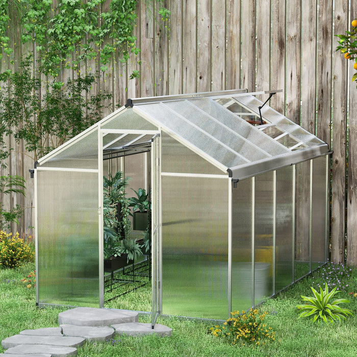 Polycarbonate Walk-In Greenhouse 6x10ft - Sturdy Aluminium Frame, Integrated Rain Gutters, Ample Ventilation with Window - Ideal for Garden Plant Cultivation