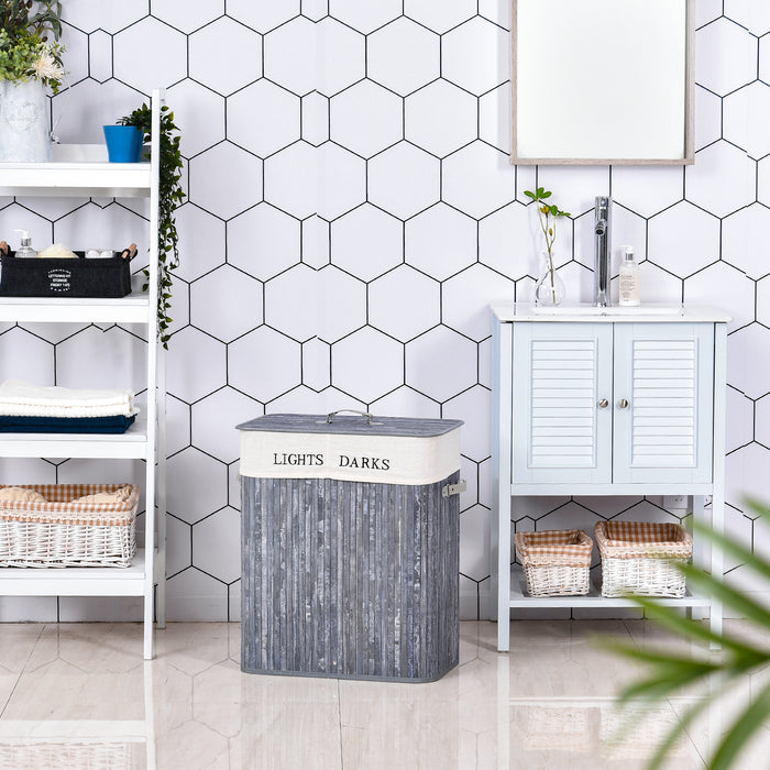 Large 100L Collapsible Wooden Laundry Hamper - Grey Clothes Basket with Lid and Removable Liner, 52x32x63cm - Space-Saving Organizer for Laundry Room