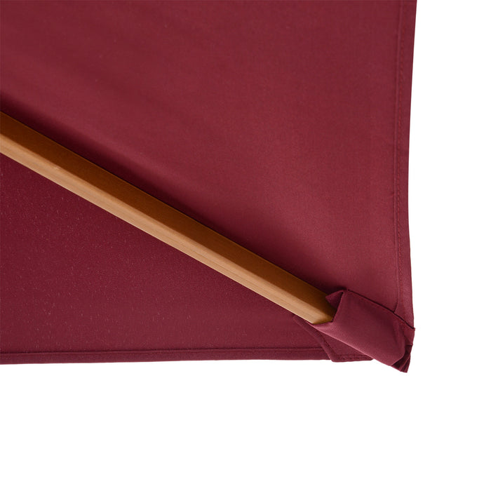 3m x 2m Wooden Garden Parasol by 3M - Sturdy Outdoor Umbrella Canopy in Wine Red Shade - Ideal Sun Protection for Patio Spaces