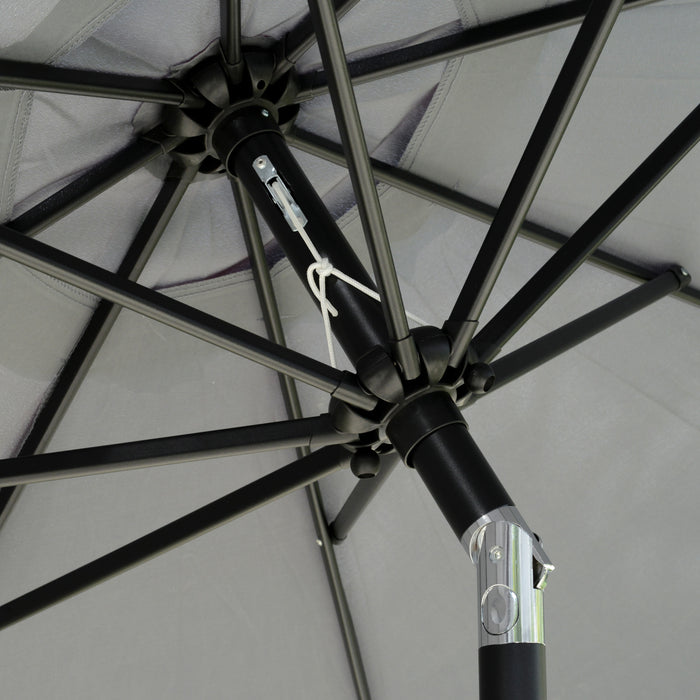 2.66m Charcoal Grey Patio Umbrella - Outdoor Garden Parasol with Sun Shade, 8 Sturdy Ribs & Decorative Ruffles - Ideal for Deck, Balcony & Poolside Relaxation