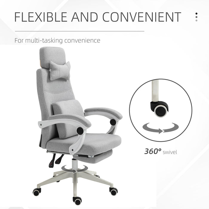 Adjustable Swivel Home Office Chair with Manual Footrest - Ergonomic Recliner Seat with Padding, Armrests, and 2 Pillows in Modern Grey - Ideal for Comfortable Working and Relaxation