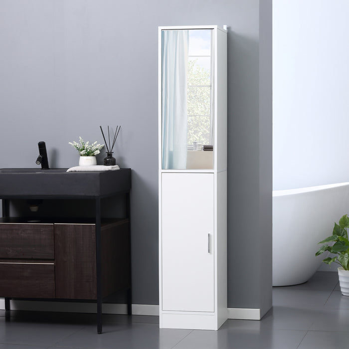 Tall Mirrored Bathroom Cabinet - Floor-Standing Storage Cupboard with Adjustable Shelf - Space-Saving Solution for Bathroom Organization