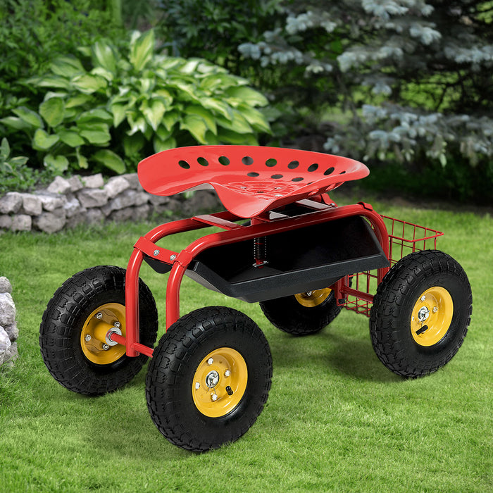 Rolling Gardening Cart - Adjustable Height with 360° Swivel Seat - Ideal for Comfortable Gardening Activities