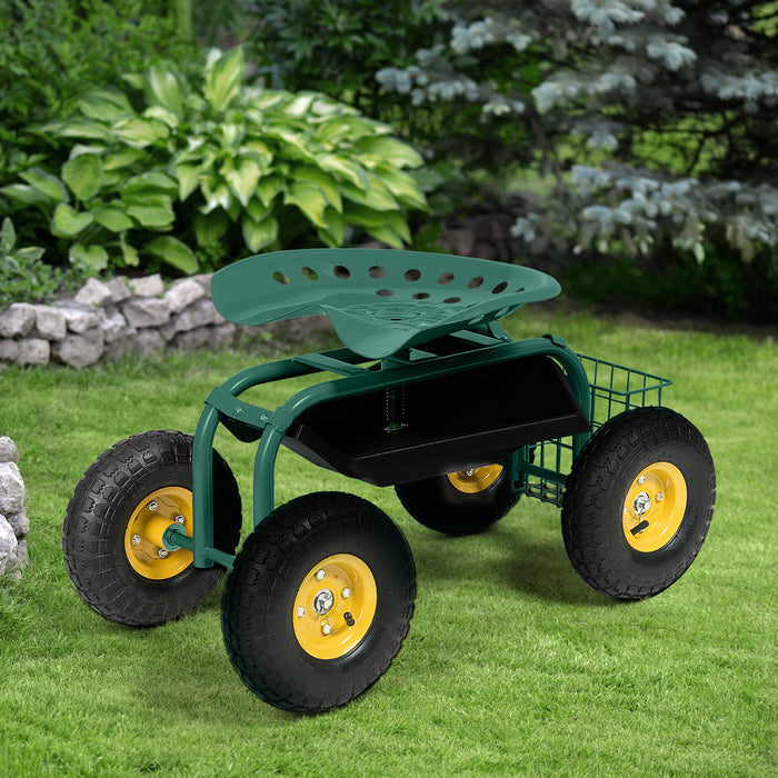 Rolling Gardening Cart - Adjustable Height with 360° Swivel Seat - Ideal for Comfortable Gardening Activities