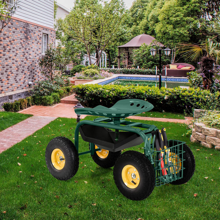 Rolling Gardening Cart - Adjustable Height with 360° Swivel Seat - Ideal for Comfortable Gardening Activities