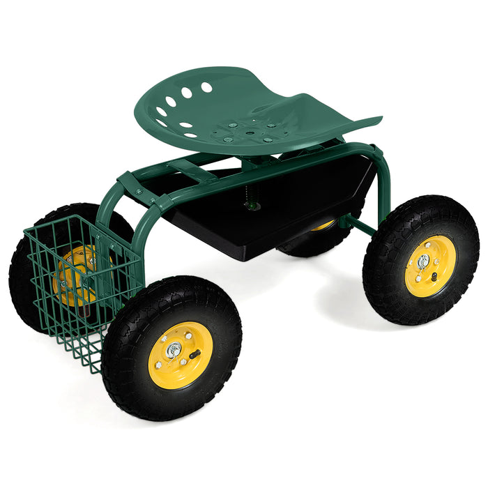 Rolling Gardening Cart - Adjustable Height with 360° Swivel Seat - Ideal for Comfortable Gardening Activities