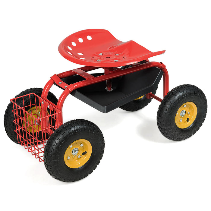 Rolling Gardening Cart - Adjustable Height with 360° Swivel Seat - Ideal for Comfortable Gardening Activities