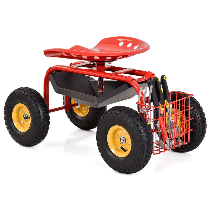 Rolling Gardening Cart - Adjustable Height with 360° Swivel Seat - Ideal for Comfortable Gardening Activities