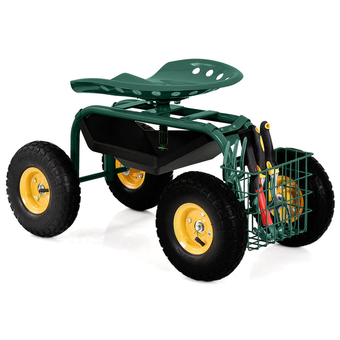 Rolling Gardening Cart - Adjustable Height with 360° Swivel Seat - Ideal for Comfortable Gardening Activities