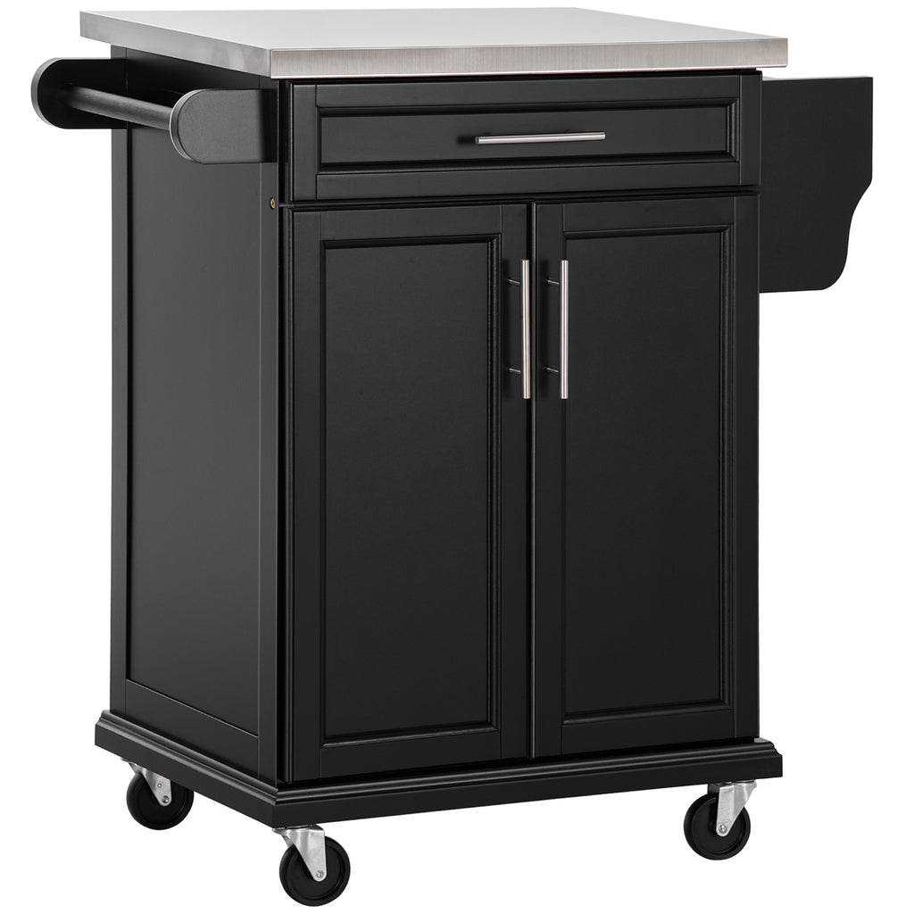 Kitchen Island with Durable Stainless Steel Countertop - Black MDF Base with Modern Design - Stylish Storage Solution for Home Chefs