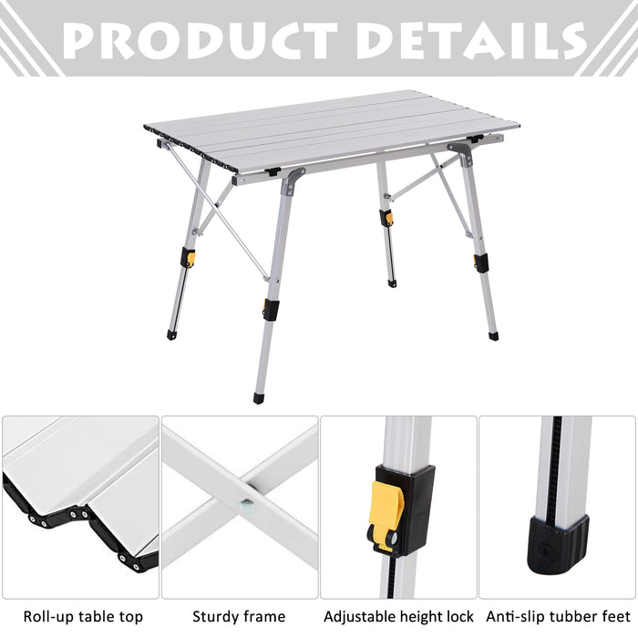 Aluminum Folding Picnic Table, 3FT - Portable and Lightweight with Roll-Up Top - Ideal for Camping, BBQs, and Outdoor Activities