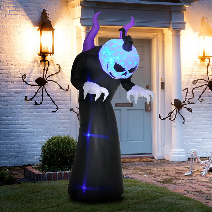 Inflatable Halloween Ghost with Horns, 7ft - LED Lit Blow-Up Outdoor Decor with Flame Effect - Perfect for Garden, Lawn, Parties & Holiday Celebrations