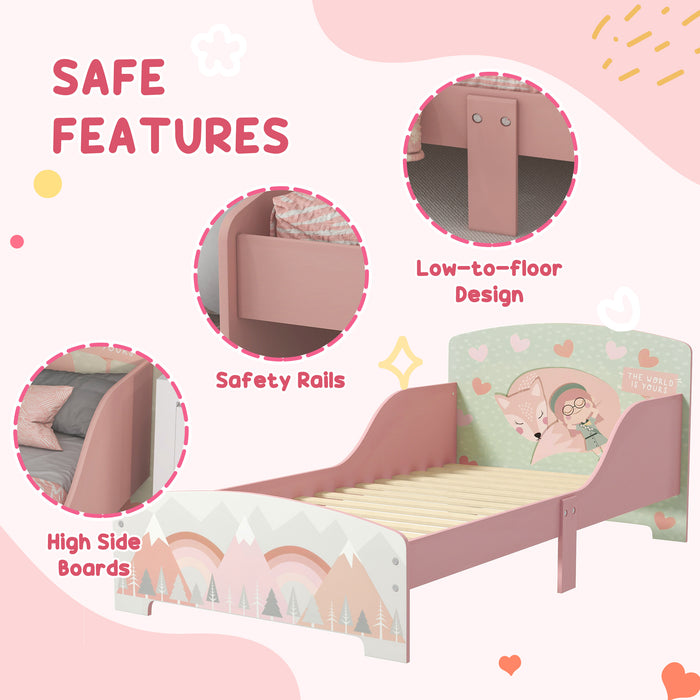 Cute Animal Toddler Bed Frame & Vanity Set - Pink Bedroom Furniture with Mirror & Stool for Kids - Perfect for Ages 3-6 Years