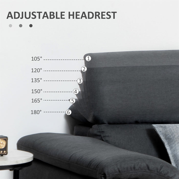 Fabric L-Shaped Corner Sofa with Adjustable Headrest - 3-Seater Settee for Spacious Living Room Comfort - Contemporary Dark Grey Furniture for Home Lounging