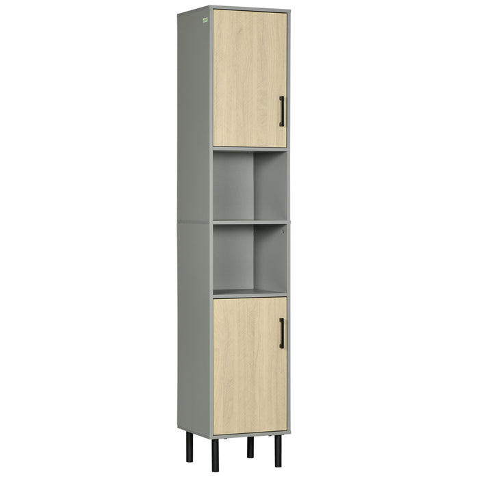 Tall Free Standing Bathroom Cabinet with Door - Includes Adjustable Shelves, 31.4x30x165cm Dimensions - Ideal Storage Solution for Toiletries and Linens