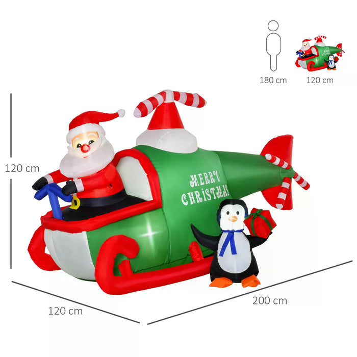 Christmas Inflatable Santa on Airplane with Penguin - 1.2m Light Up Outdoor Decoration - Festive Xmas Decor for Holiday Party Display