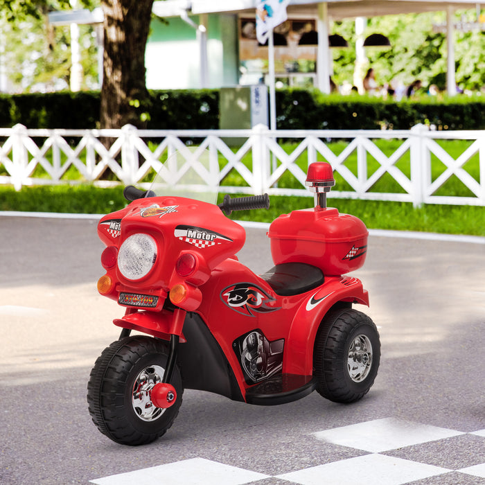 Kids 6V Electric Ride-On Motorcycle - Trike with Lights, Music, Horn & Storage - Fun Outdoor Toy for Toddlers 18-36 Months, Vibrant Red