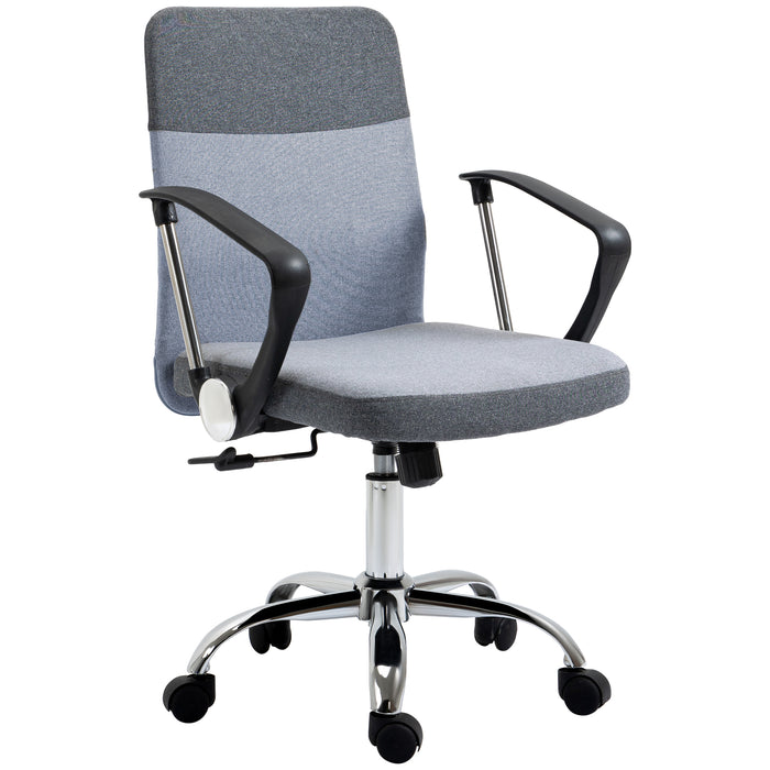 Ergonomic Swivel Chair in Grey Linen Fabric - Adjustable Office, Computer, and Study Chair with Wheels - Ideal for Comfortable Seating & Home Office Ergonomics