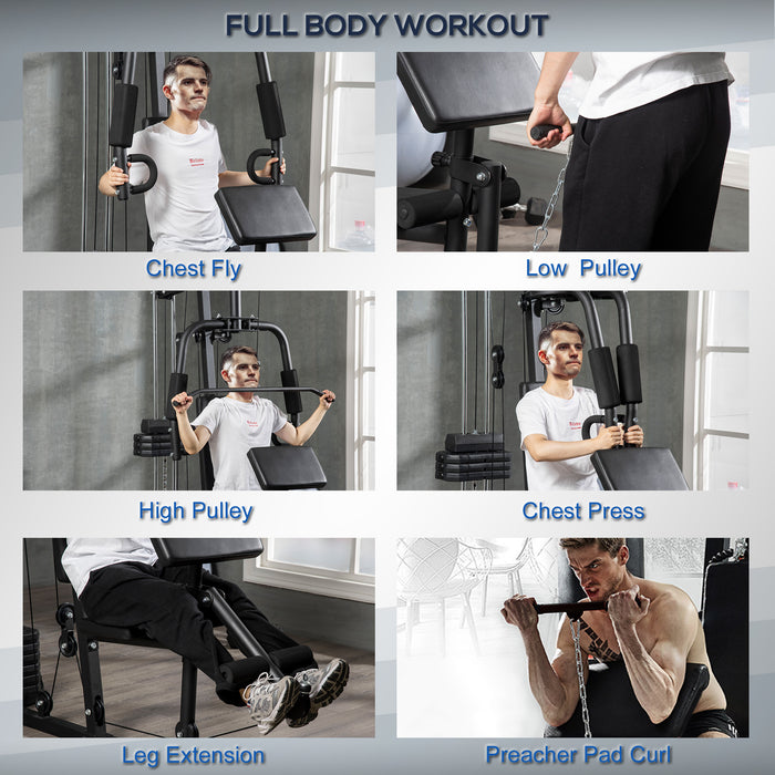 Multi-Exercise Gym Station with 45kg Integrated Weights - Full-Body Workout Home Fitness Equipment - Ideal for Strength Training and Muscle Building