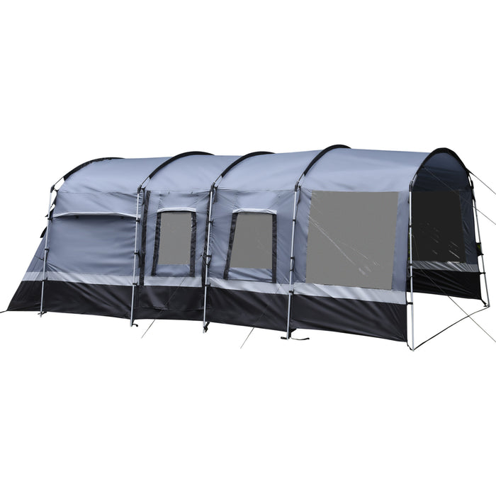 8-Person Waterproof Camping Tent - Spacious Tunnel Design with 4 Large Windows & Sleeping Cabins, 3000mm Water Column - Ideal Family Shelter for Outdoor Adventures